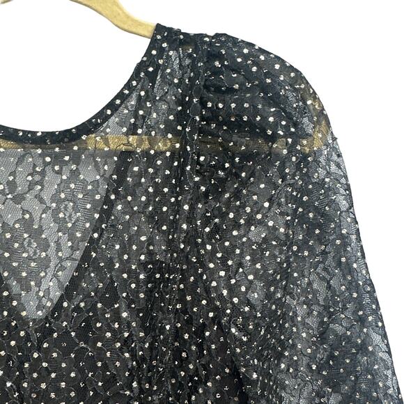 VTG 90s Black Mini Party Dress 9 Prom Puff Slv Tiered Witch Goth Grunge Punk Bow - Picture 5 of 16